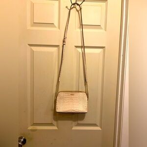 DKNY Cream Crocodile-Embossed  Cow Leather Camera Bag with gold tone hardware